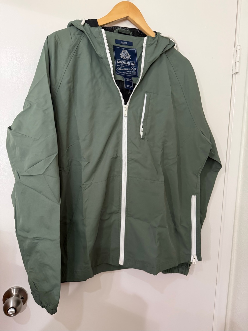 American Rag Olive Hooded Windbreaker with White Trim